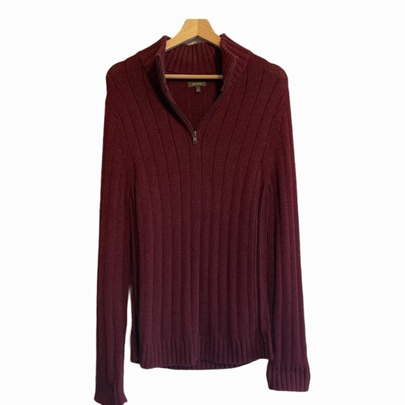 Denver Hayes burgundy 1/4 zip fireside knit cozy sweater preppy corpcore - Picture 4 of 8